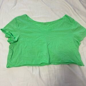 Bright Green Crop Top V-Neck Off The Shoulder XL Perfect for oversized Small